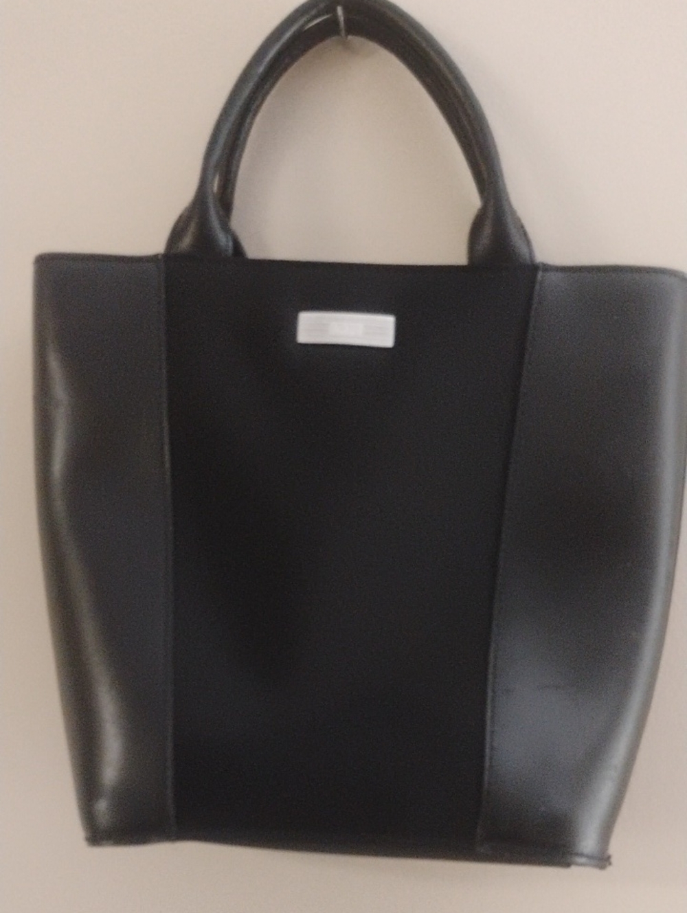 Ralph Lauren Vintage Black Leather And Fabric Small Tote Bag